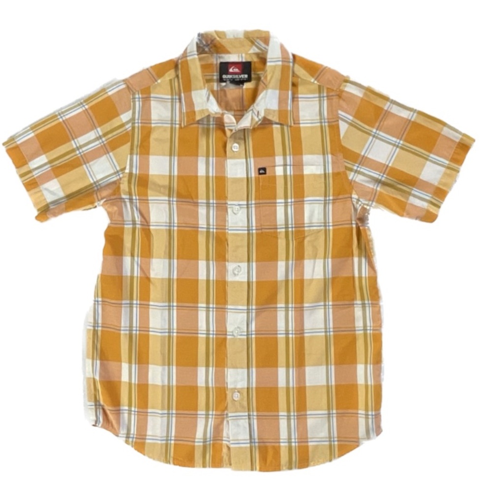 Quiksilver Orange Plaid Short Sleeve Button Down Size Medium 12-14